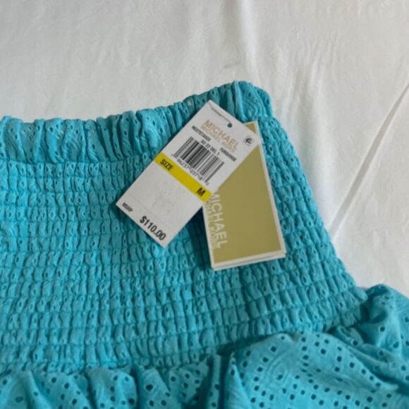 Michael Kors Tiered Ruffle Eyelet Skirt Smocked Waist Blue Medium NWT - Picture 13 of 13